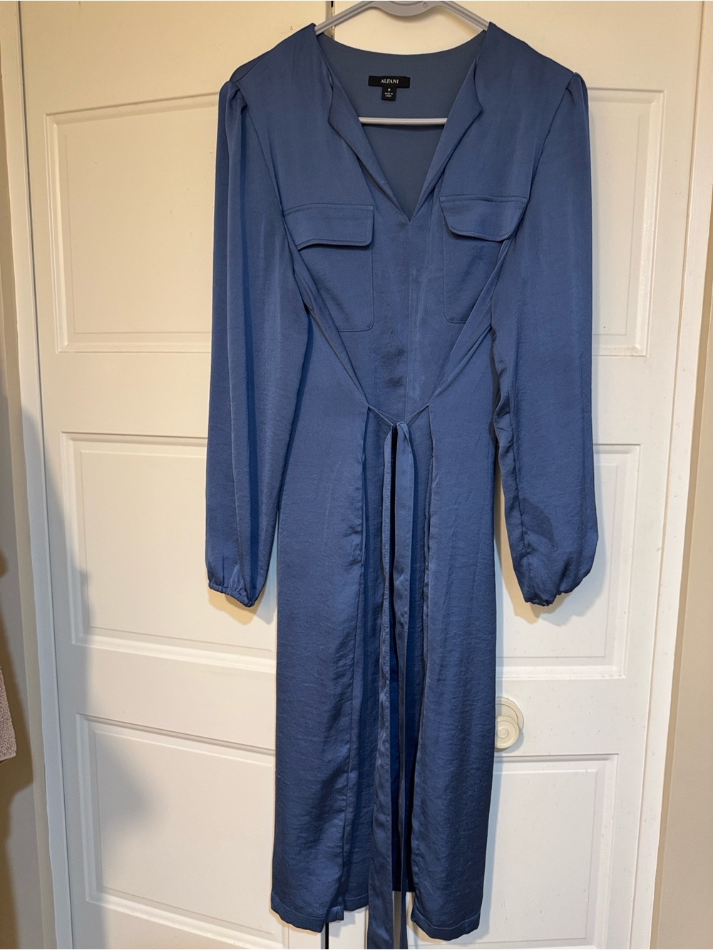 Alfani Steel Blue Long-Sleeve Tie-Waist Midi Dress